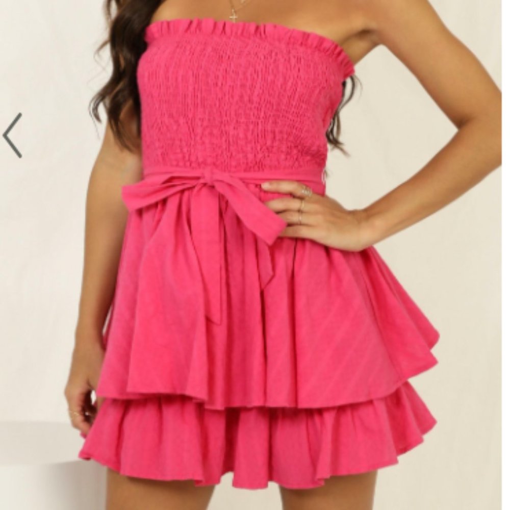 Hot pink strapless romper